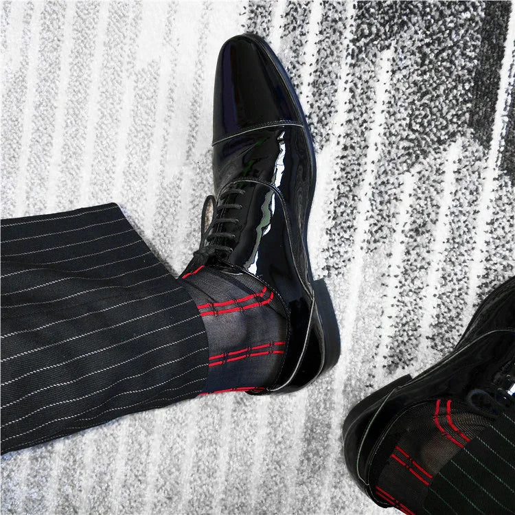 Black and Red Stitch Sheer Socks | Bold Elegance Style