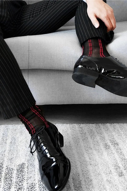 Black and Red Stitch Sheer Socks | Bold Elegance Style