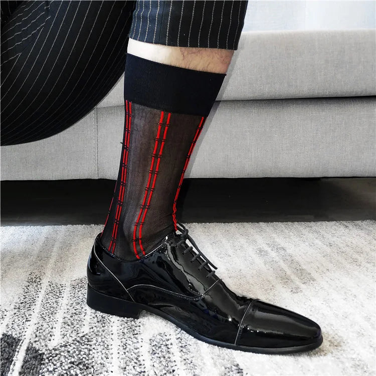 Black and Red Stitch Sheer Socks | Bold Elegance Style