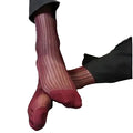 “The Marquis Merlot sheer dress socks in deep wine red, luxury breathable hosiery for men, ideal for sophisticated formal wear.”