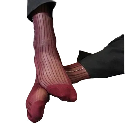 “The Marquis Merlot sheer dress socks in deep wine red, luxury breathable hosiery for men, ideal for sophisticated formal wear.”